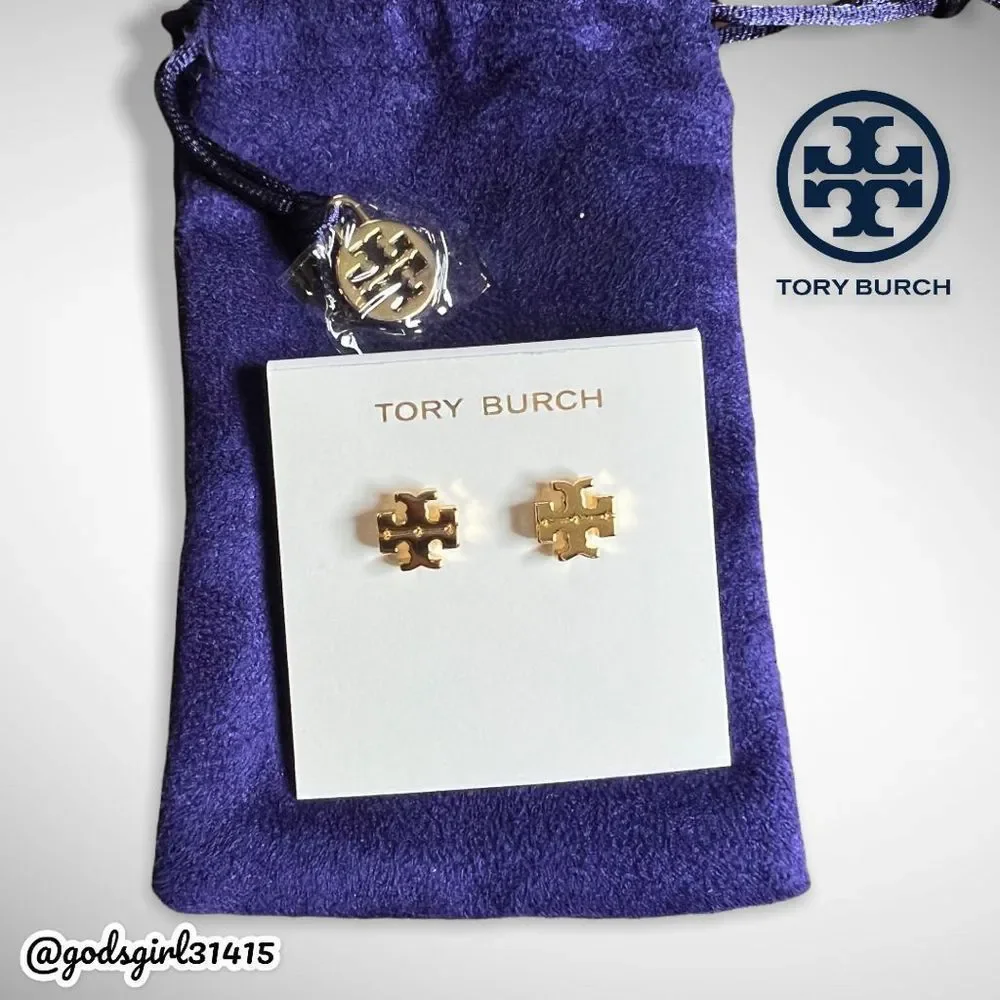 Tory Burch 18K Gold Plated Kira Logo Stud Earrings & Dust Bag $78 - Picture 6 of 11
